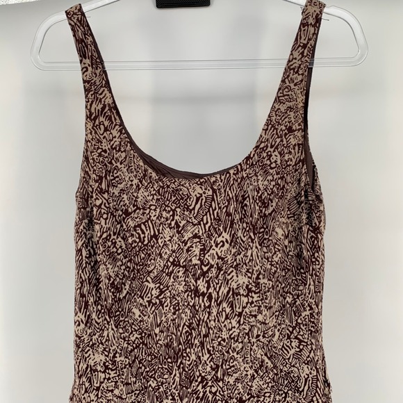 Boho Brown Abstract Maxi Dress Lined Sleeveless Crinkle Fit & Flare Plus Size 16 - Picture 2 of 14